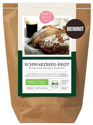 Bio Schwarzbier-Brot Brotbackmischung - Backmischung für Bierbrot - Bier Männergeschenk - Brotbackautomat geeignet - Bake with Love - (1er Pack)