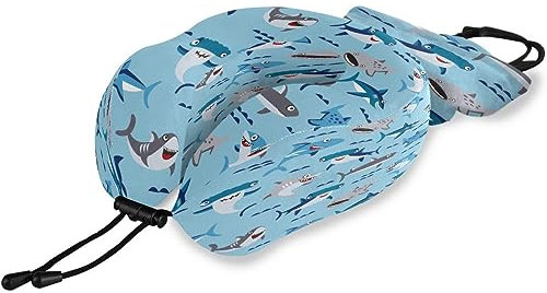 Reisekissen Cartoon Haie, Memory Foam Nackenkissen Stützkissen,Weich Nackenstützkissen für Camping,Schlafrestkissen,Auto,Flugzeug