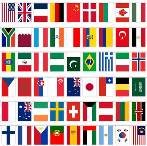 YOFANUP Guirlande Drapeau, 100 Drapeaux du Monde, 29 mètres/95 Pieds, idéal pour la décoration des Jeux olympiques et du Championnat d'Europe de football