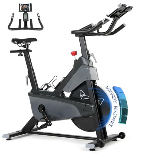 ISE Cyclette Da Casa Magnetica con Volano 26 KG & Resistenza Regolabile, Bicicletta Cyclette Per Casa Magnetica con Sensore di Impulso, Cyclette professionale con porta Celullare, Ruote di Trasporto