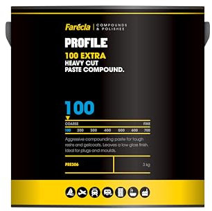 Farécla Profile 100 EXTRA Paste Compound 3kg (PRE306) – Coarse Cut Paste for Tough Gelcoats and Resins, Removes P600 Scratches, Ideal for Plugs and Moulds, Low Gloss Finish