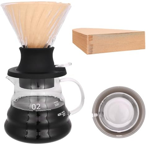 Lorpect Pour Over Coffee Pot with On/Off V60 Drip Filter Silicone Glass Filter, Borosilicate Glass Coffee Carafe, 17.6 oz/500 ml Drip Coffee Brewer