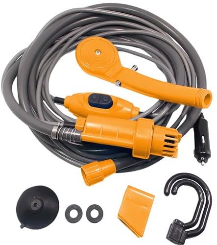 Vegena Campingdusche, Camping Dusche, 12V Tragbare Campingdusche mit Handbrause und Schlauch, Campingdusche mit Pumpe, Campingdusche Tauchpumpe für Wandern, Camping, Reisen, Strand, Haustier