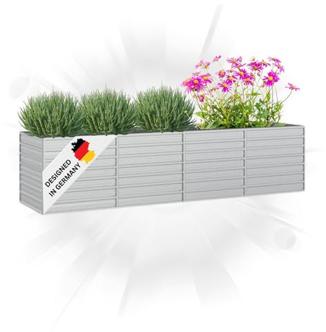 DELUKE® Hochbeet für Garten Oskar Silber | 320x80x77cm | Verzinkter Stahl | Wetterfest | Hochbeet Metall Gartenbeet Kräuterbeet Blumenbeet Beet hoch Frühbeet für Garten Gemüsebeet