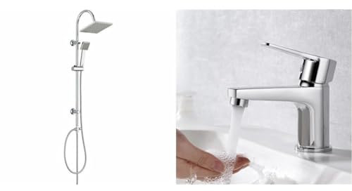 Edouard Rousseau - Colonne de Douche Soto - Tête de Douche Orientable, Picots Anticalcaire & Ibergrif Star M11057, Mitigeur de Lavabo - Robinet de Salle de Bains Monocommande