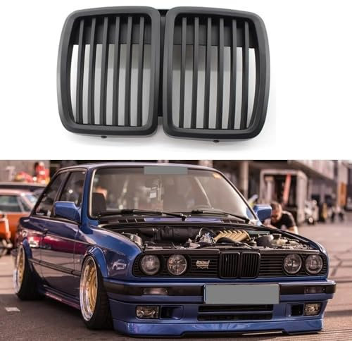 JZWJNFYY Auto Front Stoßstange Kühlergrills für BMW E30 Grill 3Series 1982-1994,Kühlergrill Chrome Grille Nieren-Frontstoßstange Grill Abdeckung Ersatz Autoteile,Matte Black