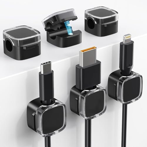 6PCS Ladekabel Magnetische Kabel Organizer Lagerung Halter, 2024 Neue Magnetische Kabel Clips, Kabelhalter Selbstklebend, Kabel Organizer Selbstklebend für Schreibtisch (Schwarz)