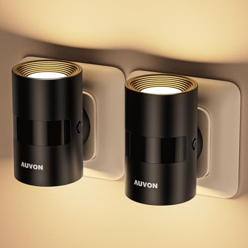 AUVON Veilleuse Prise Electrique avec Détecteur de Mouvement et Capteur Crépusculaire, éclairage Supérieur et Inférieur, Luminosité Réglable, Innovante de Rotation de 90° pour Chambre Couloir Cuisine