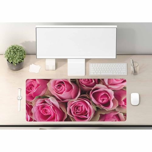 Woutay Schreibtisch-Mauspad, rosa Rosen, erweitertes großes Mauspad, Schreibtischunterlage