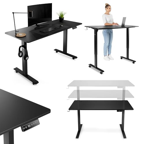 di volio Elektrischer Schreibtisch Höhenverstellbar Schwarz 140x60 cm Biago | Steh-Sitz-Arbeitsplatz, Ergonomischer Bürotisch, Computertisch, Für Homeoffice und Büro, Stabile Konstruktion