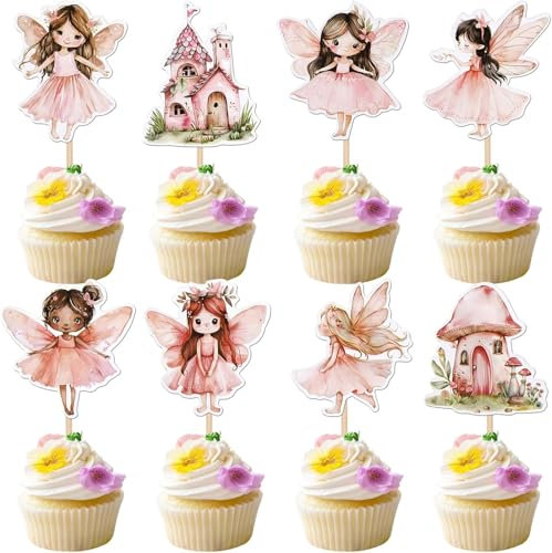 40 Stück Fee Cupcake Toppers Blume Flügel Engel Fee Tortendeko Ballett-Tänzerin Feen Party Kuchen Deko für Wonderland Garten Elfen Thema Mädchen Geburtstag Party Kuchen Dekorationen