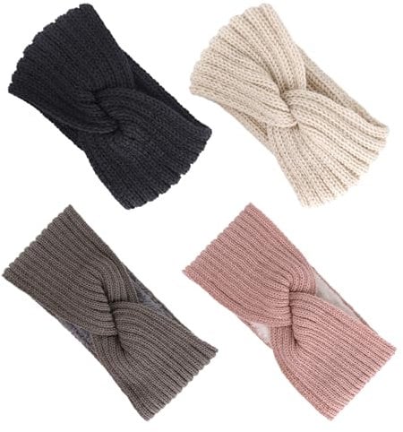 4 Stück, Stirnband Damen Winter Verdickt mit Plüsch, Stirnbänder Damen, Stirnband Kinder Winter, Stirnbänder (Rosa, Grau,Schwarz, Weiß)