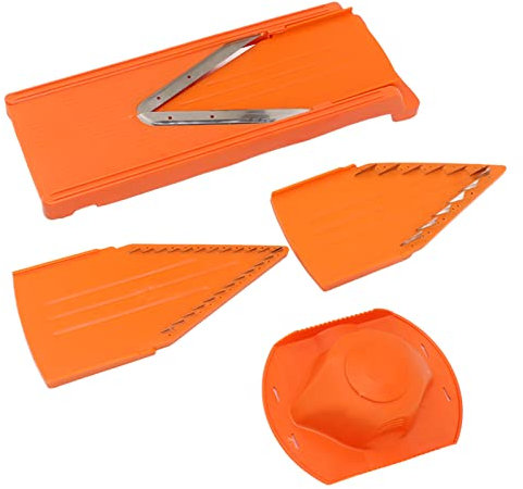 Gemüsehobel, Manueller Gemüseschneider, V Klinge Mandolinenschneider mit Handschutz und 3 Klingen für Gemüse, Zwiebeln, Knoblauch, Kartoffeln