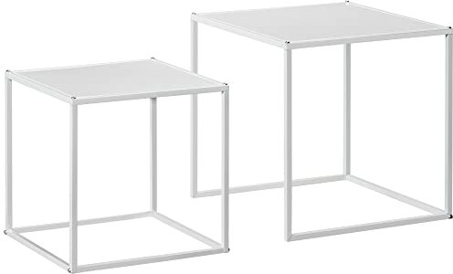 HOMCOM Couchtisch eckig 2er Set, Beistelltisch im modern Design, Stahlgestell, Stapelbar, Wohnzimmertisch Kaffeetisch Sofatisch für Wohnzimmer Schlafzimmer, Weiß