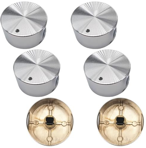 NIYATA 6 Stück Drehknopf, 6mm, Gasgrill & Herd, Silberweiß, Zinklegierung, 37 x 19 mm