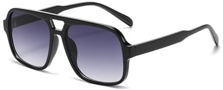 qinqilanqi-S Retro Sonnenbrille für Männer Frauen Klassisch 70er Jahre Vintage Rechteckig Überdimensioniert Quadratische Sonnenbrille Double Bridge (Schwarz/Doppelgrau)