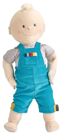 HABA Unisex Stoffpuppe Kuschelpuppe Krümel mit Kleidungsset Spielzeug waschbar & leicht an- und ausziehbar weich - bunt - Größe 43cm