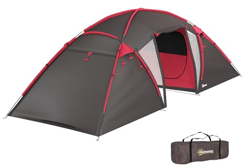 Outsunny Tienda de campaña tipo túnel para 4-6 personas, con 3 habitaciones, gancho de luz, tienda de campaña para grupos con puertas dobles, 3000 mm, resistente al agua, tienda familiar, para jardín