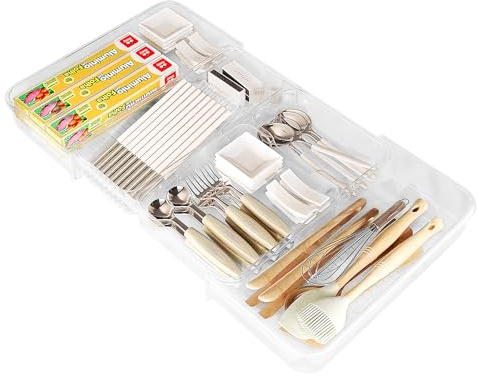 BlyeMichdi Organisateur de Tiroir Extensible, Range Couverts pour Tiroir, Rangement Tiroirs en Plastique Transparent, Parfait pour Salle de Bain, Coiffeuse, Bureau, Cuisine, Outils et Maquillage