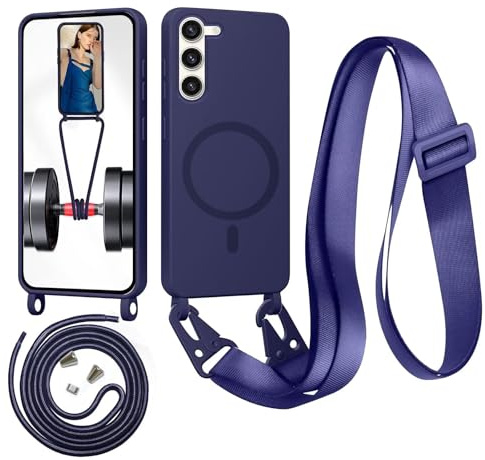 Beajew Handykette für Samsung Galaxy S23 Hülle mit Band [Kompatibel mit Magsafe] Flüssig Silikon Necklace Handyhülle Magnetische Schutzhülle zum Umhängen Kordel für Samsung Galaxy S23, Dunkelblau