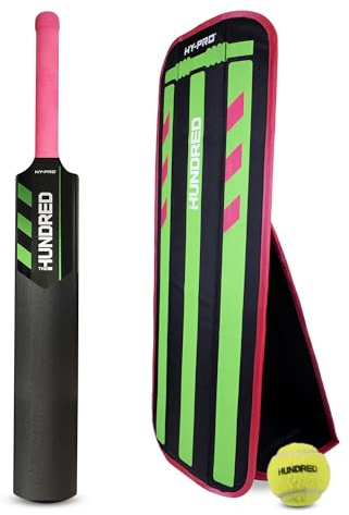 Hy-Pro Offiziell Lizenziertes The Hundred Cricket-Set – Cricketschläger für Kinder Größe 3, Faltbare Stümpfe & Tennisball – Outdoor-Garten-Cricket-Set für Kinder, Jungen & Mädchen, Merchandise