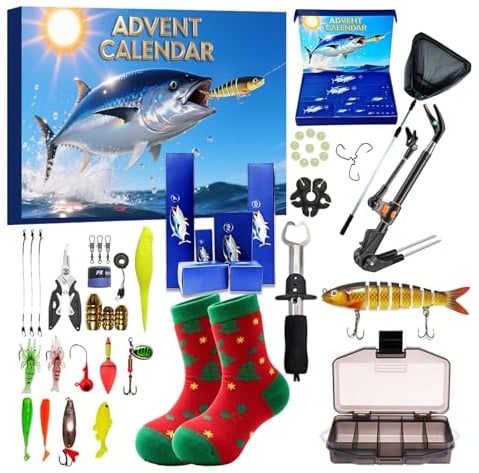 Angel Adventskalender 2025 Männer Angeln Adventskalender Angeln 2025, 24 Tage Angelkalender Weihnachten Geschenk für Männer, Jungen, Freunde, Freunde, Väter, Ehemänner