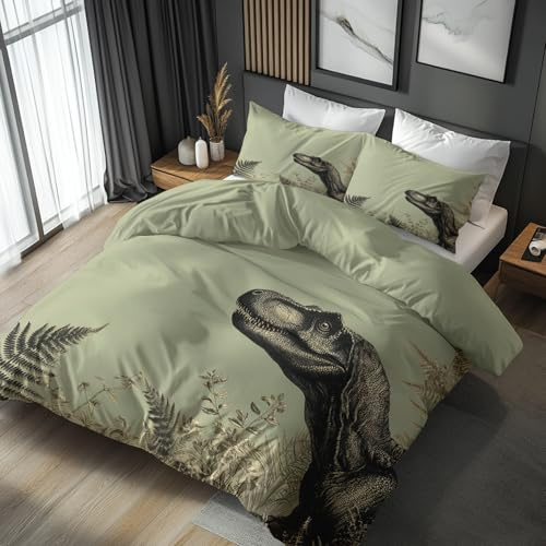 Generisch Bettwäsche 135x200 Kinder Dinosaurier Design, 2teilig - Dino Jurassic Bettbezug und 1 Kissenbezug 80x80, Wendebettwäsche, Schlafzimmer Deko, Mikrofaser, mit Reißverschluss SD-1184
