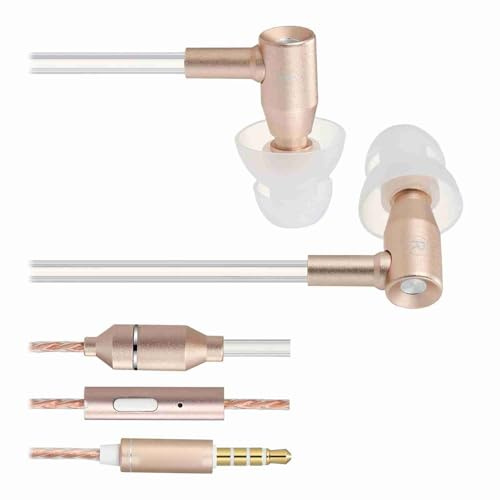 Vroomoto Auriculares Internos Binaurales con Cable de 3,5 Mm, Tubo de Aire Antiradiación, Auriculares para Teléfono con Micrófono, Reducción Radiación, Sonido HD para Todas Las Edades (Oro)