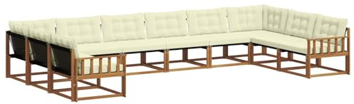 vidaXL Outdoor-Sofagarnitur mit Kissen 10 pcs Natur und Creme, Gartenmöbel Set, modernes Sofa für draußen, ergonomisches Design, bequemer Sitzplatz, stilige Couch für den Patio