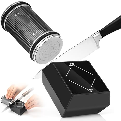 Rolling Knife Sharpener Kit for Kitchen Knives, Professional Kitchen Knife Sharpener with Replaceable Diamond Knife Sharpening Stone Discs, Whetstone, Angle with 15° to 20° Type (Black)