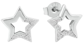 Amor Ohrstecker 925 Sterling Silber Damen Ohrschmuck, mit Zirkonia synth., 1,2 cm, Silber, Stern, Kommt in Schmuck Geschenk Box, 2022066