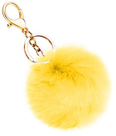 Soleebee Künstliche Kaninchenfell Keychain Flauschigen Ball Pom Pom Schlüsselanhänger Taschen Koffer Rucksäcke Zubehör Charm Auto Schlüsselanhänger Schlüsselring für Frauen (Gelb)