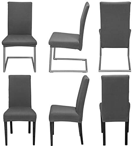 Staboos Stuhlhussen 6er Set - Hochwertige und elastische Stuhlhussen für Swingstühle - Pflegeleichte Stuhlbezüge & Hussen für Stühle - Perfekter Stuhlbezug 6er Set - ÖKO TEX Zertifiziert - Dunkelgrau