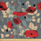 ABAKUHAUS Mohn Stoff als Meterware, Moderner Blumengarten, Qualität aus Gewebten Stoff Wohnaccessoires, 5M (148x500cm), Beige Grau Rot