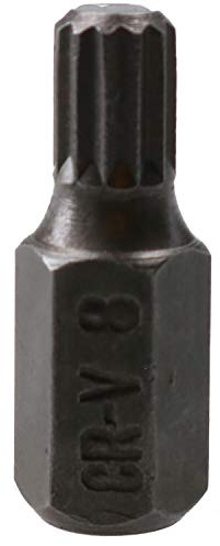 8mm Spline Bit 30mm Length 10mm Shank Chrome Vanadium Hardened Tip Triple Square