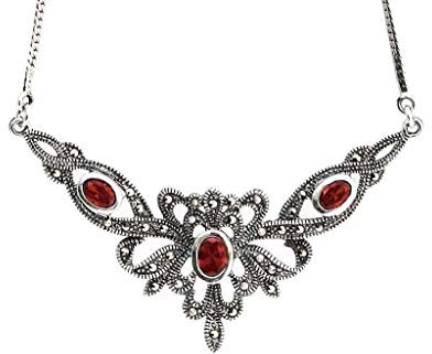 Holzenplotz Elegantes Mittelalter Collier mit Granatstein - Silber 925 - Schlangenkette - Unisex - Collier