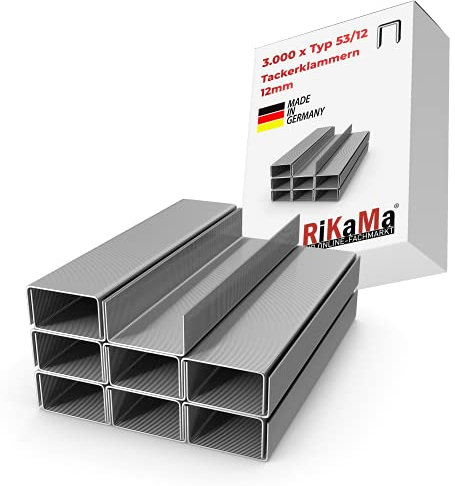 RIKAMA® 3000 Stück Tackerklammern - Typ 53 | Länge: 12 mm Breite: 11,3 mm | verzinkt | Maße 12/11,3 | Tacker-Klammern | Heftklammern
