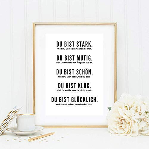 Din A4 Kunstdruck ungerahmt Spruch Mantra - Stark - Mutig - Schön - Klug - Glücklich - Motivation Lebenslust Typographie Druck Poster Bild
