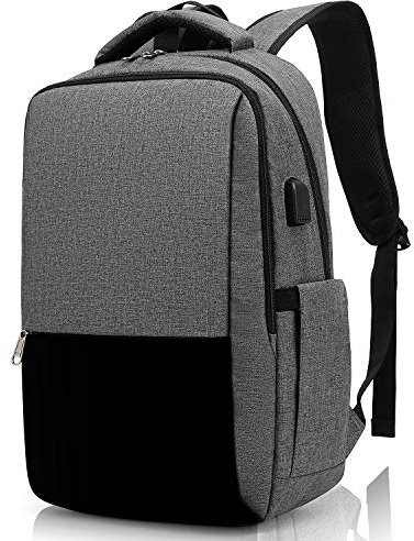 Backpack, Business Travel Backpack with Charging Port, Water Resistant Rucksack, Anti-Theft Backpack for Men Women, Fits 15.6-inch School Bag(Grey)