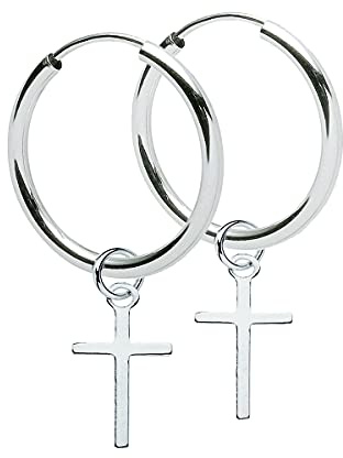 Ohrringe Creolen mit Kreuz aus Sterling Silber 925 für Damen, Herren und Girls