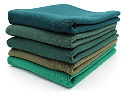 5x 0,25m Bündchenstoff Set Schlauchware 70cm breit 95% Baumwolle, 5% Elasthan Auswahl Jersey (Grüntöne, 5er Set)
