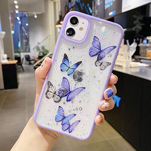 Emlivi Coque Compatible avec iPhone 11(6,1), Etui pour iPhone 11 Transparent Crystal Motif Papillon Violet Housse Avancé Silicone TPU de Protection Case Anti-Rayures Cover pour iPhone 11