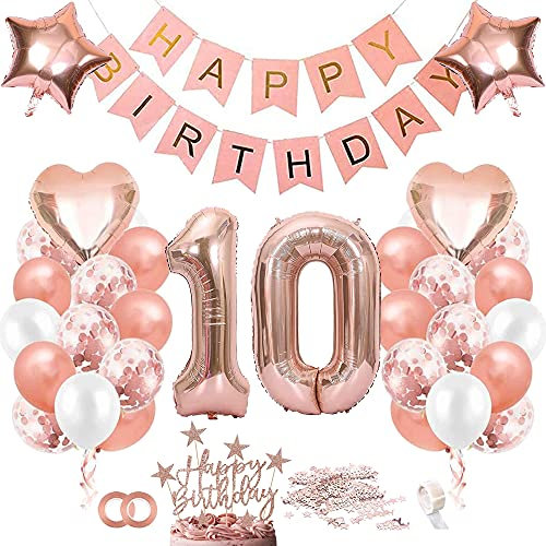 TOPHOPE Luftballon 10. Geburtstag Roségold Folienballon Luftballon Zahlen Geburtstagsdeko Mädchen 10 Jahr Riesen Folienballon Zahl 10 Ballon 10 Deko zum Geburtstag Roségold Happy Birthday