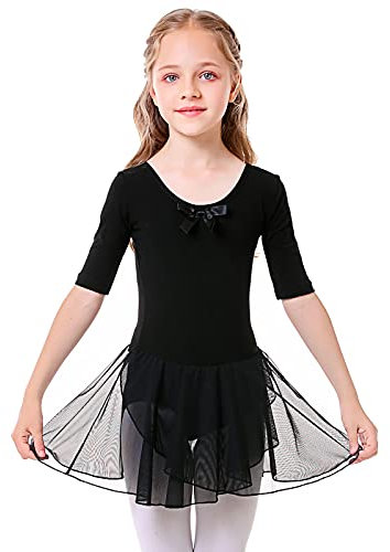 Bezioner Ballettkleidung Mädchen Tanzkleid Kinder Baumwolle Balletttrikot Ballettkleid mit Rock Tütü Schwarz 130