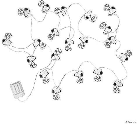 BUTLERS LED Lichterkette Snoopy Peanuts 20 Lichter Warmweiß (29 cm) mit USB, Batteriebetrieben, Timer, Innendekoration Wohnzimmer