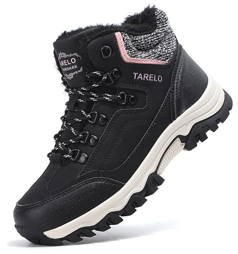 TARELO Bottes Hiver Femme Antidérapant Bottines Noir 38