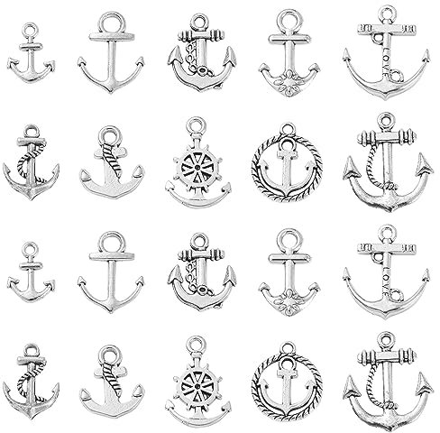 DanLingJewelry Anker-Anhänger aus Legierung im tibetischen Stil für Schmuckherstellung in Antiksilber-Optik, 10 Stile, 100 Stück
