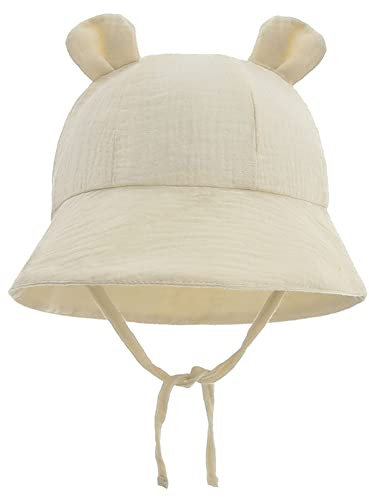 LIUPUUDLY Baby Sonnenhut UV-Schutz Super Süßer Baumwolle Baby Jungen Mädchen Strandhut Fischerhut Sommerhut mit Ohren (Beige)