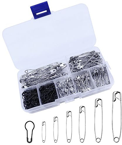 Airtailors 270 Stück Sicherheitsnadeln, Sicherheit Pins in 6 Größen, Stücke Birne Pins, 22mm, 28mm, 32mm, 38mm, 45mm, 54mm, Sicherheitsnadeln für Basteln Nähen Säumen Craft