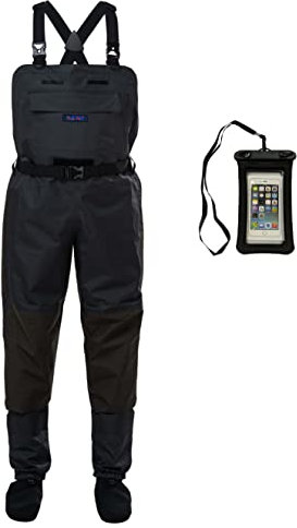 ONEWES 4-Lagen wasserdicht und atmungsaktiv Stoff Fliegenfischen Wathose mit Neopren Strumpfhosenfuß Mens Durable Fishing Chest Wader (3XL, Grau)